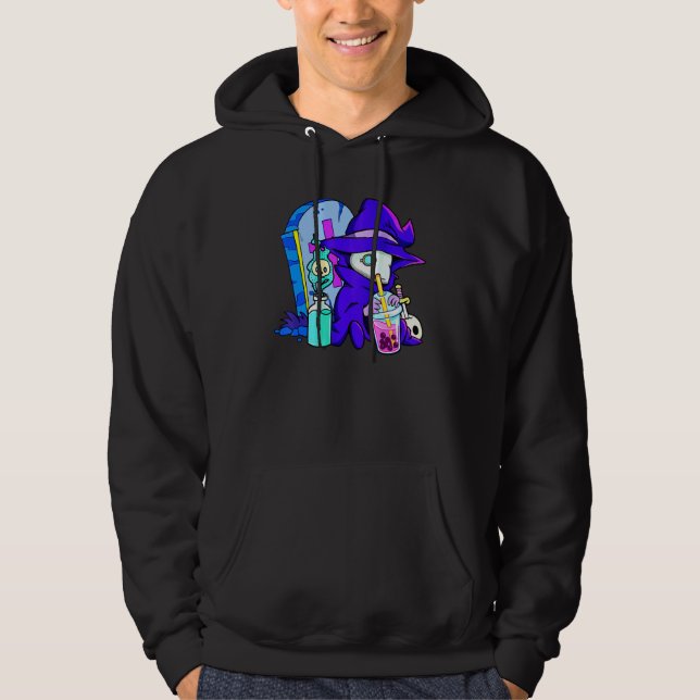 Pastel Goth Cute Creepy Plague Doctor Boba Bubble  Hoodie (Framsida)