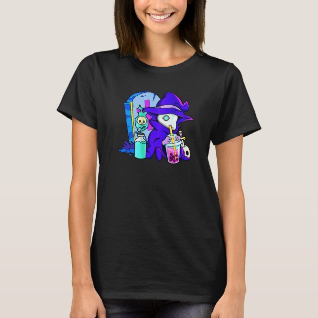 Pastel Goth Cute Creepy Plague Doctor Boba Bubble  T Shirt (Framsida)