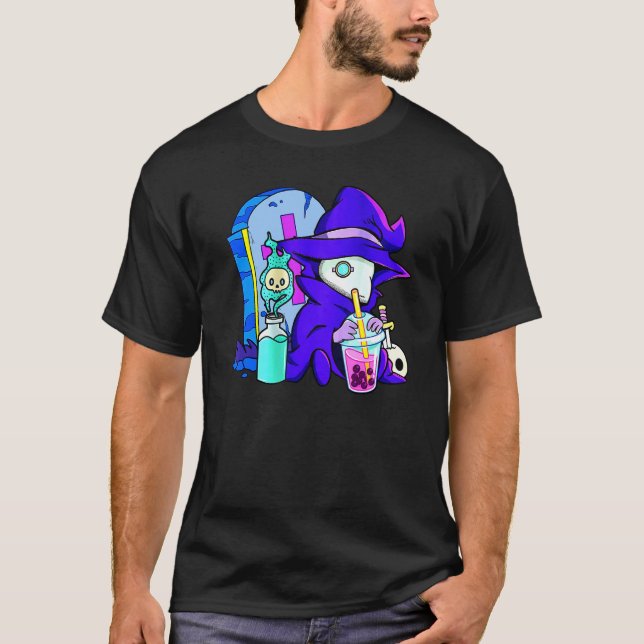 Pastel Goth Cute Creepy Plague Doctor Boba Bubble  T Shirt (Framsida)