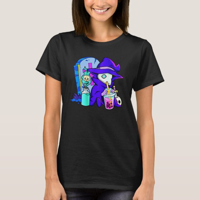 Pastel Goth Cute Creepy Plague Doctor Boba Bubble  T Shirt (Framsida)