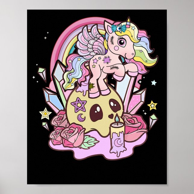 Pastel Goth Cute Creepy Unicorn Gothic Kawaii Poster (Framsidan)