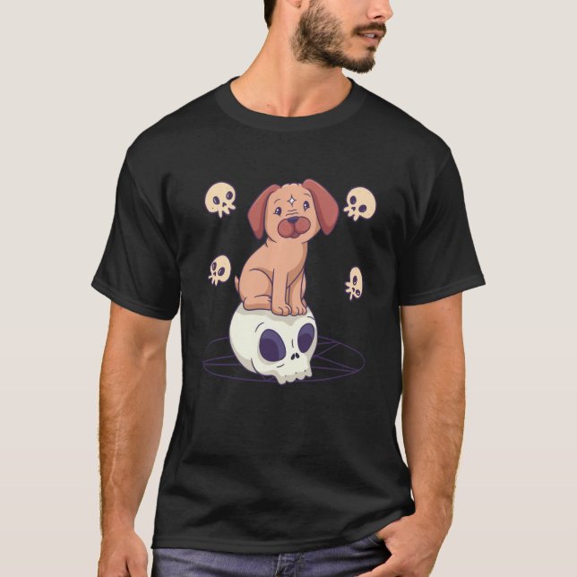 Pastel Goth Cute Creepy Witchy Pug Hund Skull Ritu T Shirt (Framsida)