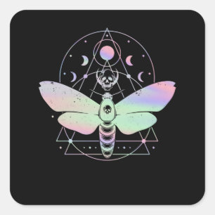 Pastel Goth Cute Moth Andlig Måne Fyrkantigt Klistermärke