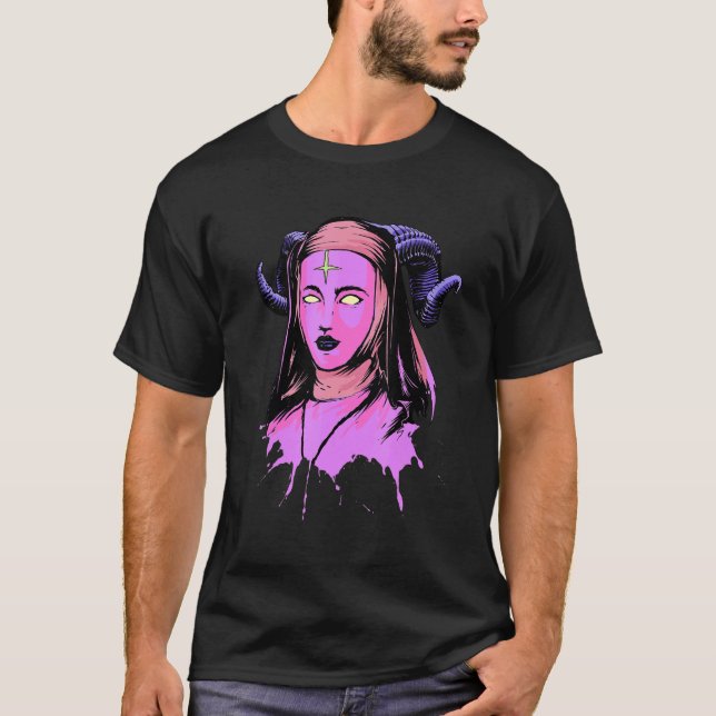 Pastel Goth Demon Nun Unholy Wicca Satanic Occult T Shirt (Framsida)