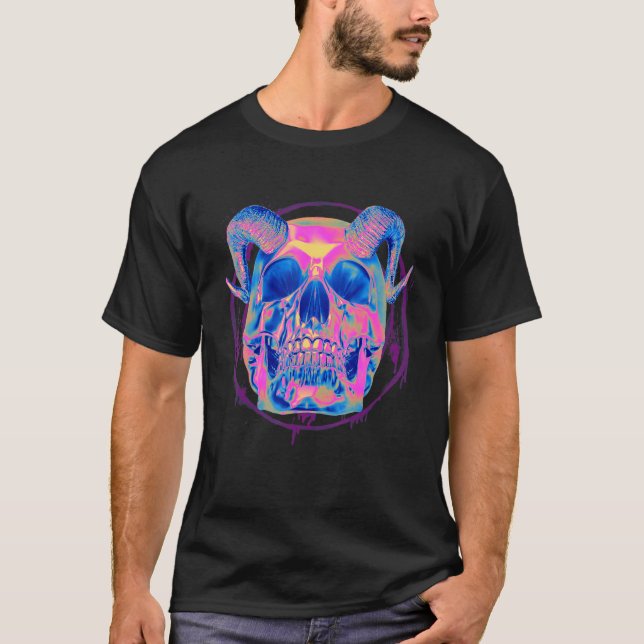Pastel Goth Demon Skull Ansikte Djävulen Satanic G T Shirt (Framsida)