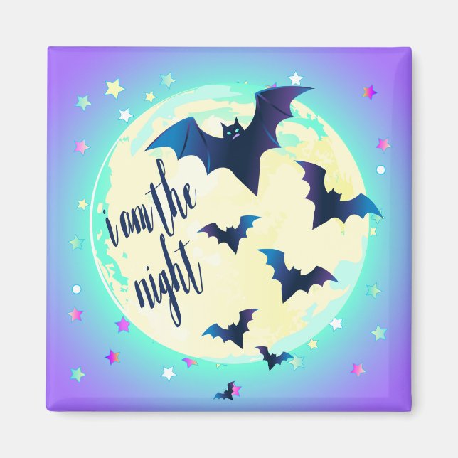 Pastel Goth Fladdermus Art - "Jag är nattcitat" Magnet (Framsidan)