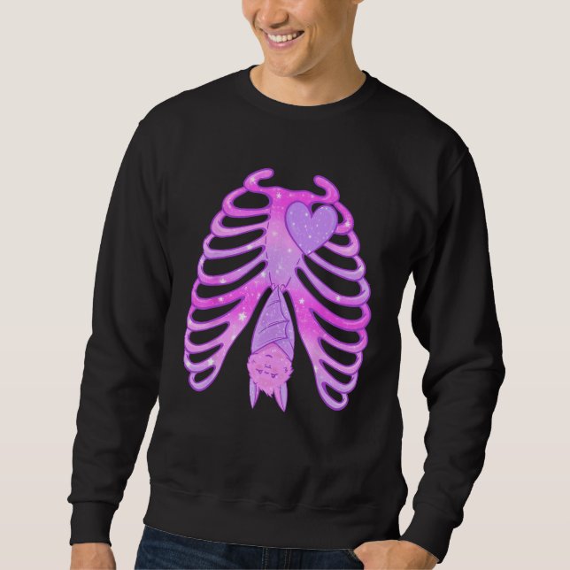 Pastel Goth Fladdermus Skeleton Ribcage Witchy Aes Lång Ärmad Tröja (Framsida)