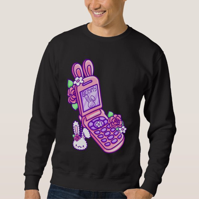 Pastel Goth Flip Phone Vampire Bunny Y2K Aesthetic Lång Ärmad Tröja (Framsida)