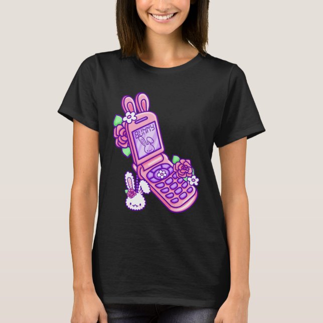 Pastel Goth Flip Phone Vampire Bunny Y2K Aesthetic T Shirt (Framsida)