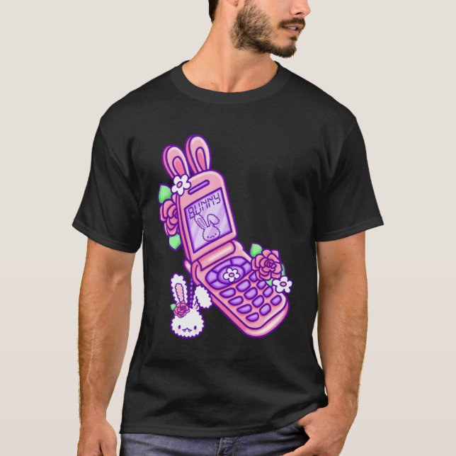 Pastel Goth Flip Phone Vampire Bunny Y2K Aesthetic T Shirt (Framsida)