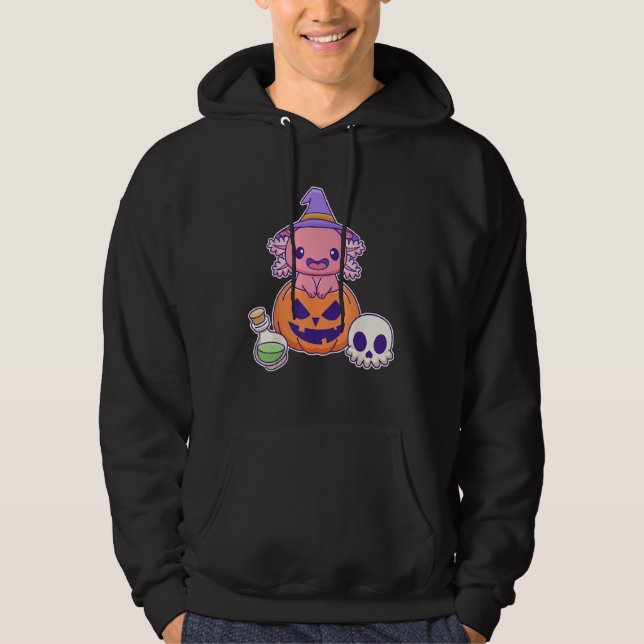 Pastel Goth Halloween Axolotl Witch Hoodie (Framsida)