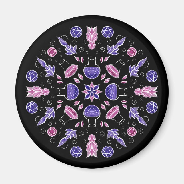 Pastel goth häxpotion pentagram rosa lila magnet (Framsidan)