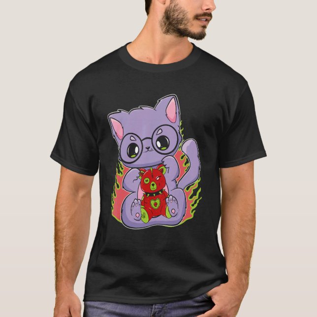 Pastel Goth-katt med Nalle för Fläkt T Shirt (Framsida)
