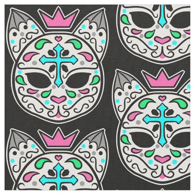 Pastel goth kattunge sockerskalle mönster tyg (Närbild)