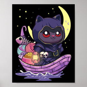 Pastel Goth Kawaii Anime Ferryman Cat with Yarn Cr Poster