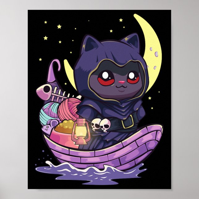 Pastel Goth Kawaii Anime Ferryman Cat with Yarn Cr Poster (Framsidan)