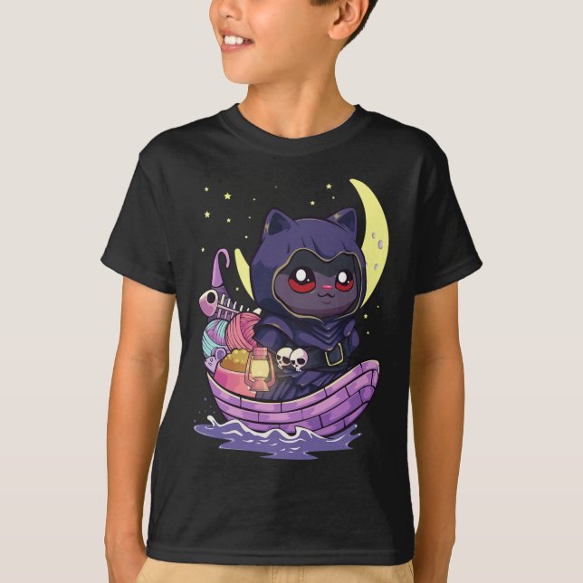 Pastel Goth Kawaii Anime Ferryman Cat with Yarn Cr T Shirt (Framsida)