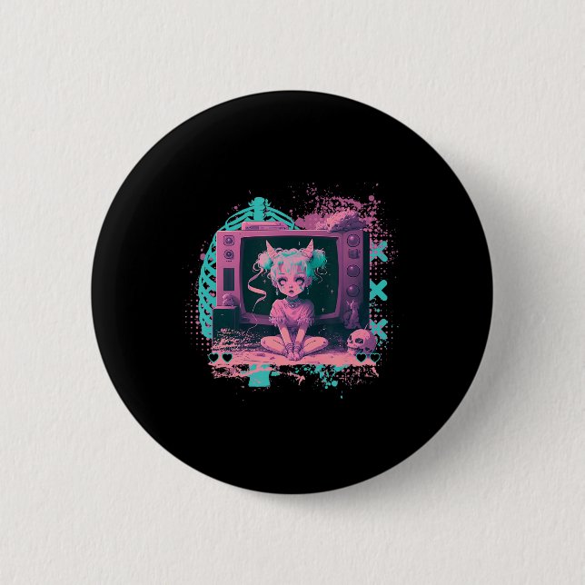 Pastel Goth Kawaii Creepy Cute Menhera Ledsen Anim Knapp (Framsida)