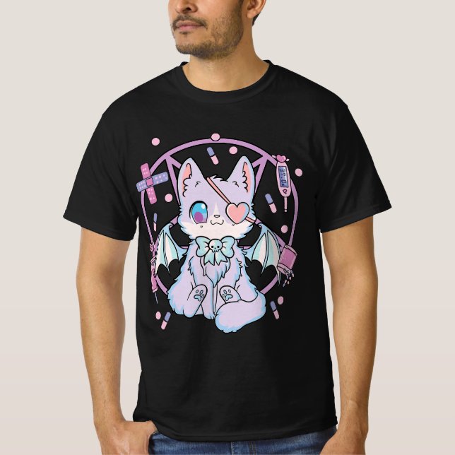 Pastel Goth Kawaii Yami Cat  T Shirt (Framsida)