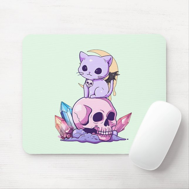 Pastel Goth Kitten & Skull Musmatta (Med mus)