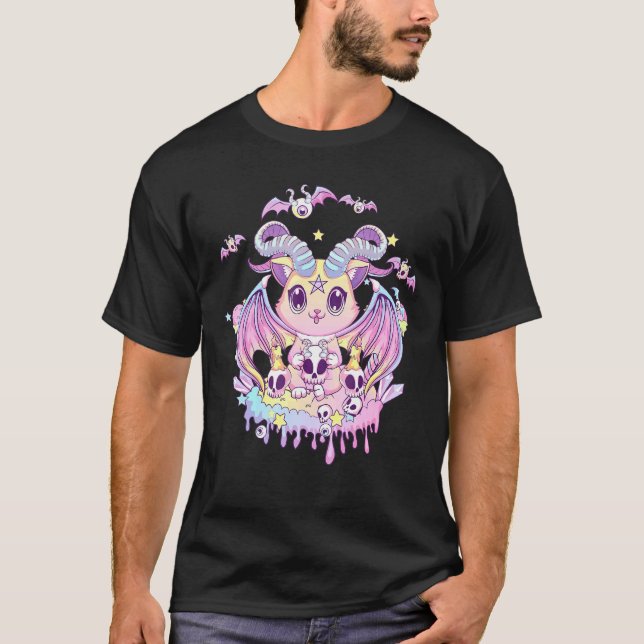 Pastel Goth Krampus Cat Cute Creepy Djävulen, katt T Shirt (Framsida)