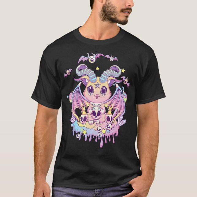Pastel Goth Krampus Cat Cute Creepy Djävulen, katt T Shirt (Framsida)