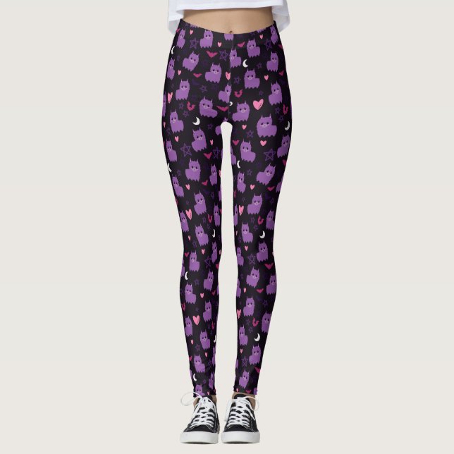 Pastel Goth Lila Llama Leggings (Framsida)