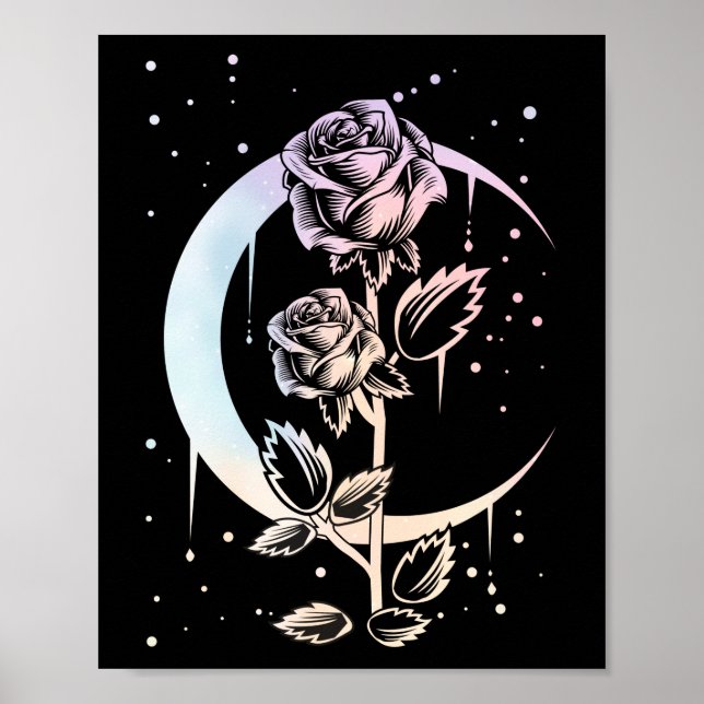 Pastel Goth Måne Flower Witchy Poster (Framsidan)