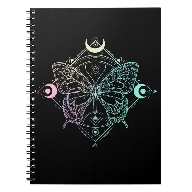 Pastel Goth Måne Gothic Wicca Crescent Butterfly Anteckningsbok (Framsidan)
