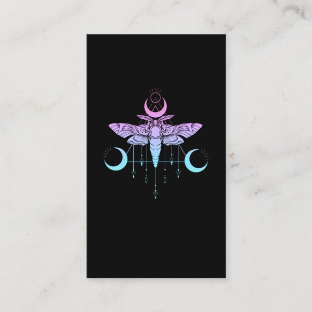 Pastel Goth Måne Kawaii Aesthetic Moth Visitkort (Framsida)
