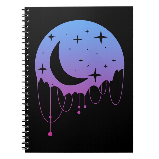 Pastel Goth Måne Kawaii Aesthetic Stars Crescent Anteckningsbok (Framsidan)