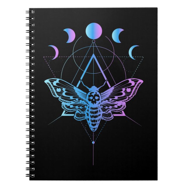 Pastel Goth Måne Moth Crescent Geometry Anteckningsbok (Framsidan)