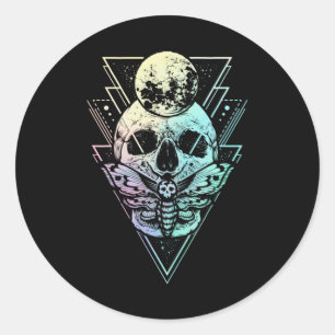 Pastel Goth Måne Skull Gothic Wicca Crescent Moth Runt Klistermärke