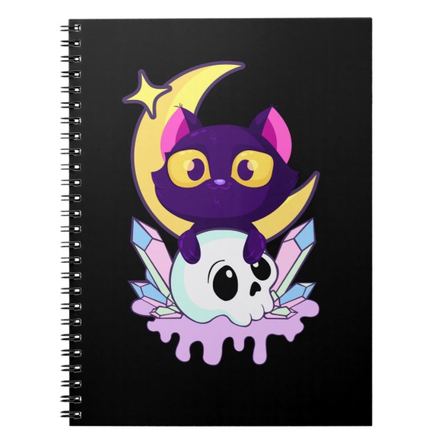 Pastel Goth Måne Wiccan Animal Cat Skull Anteckningsbok (Framsidan)