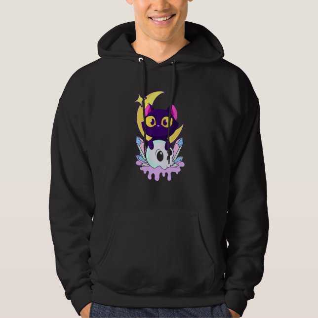 Pastel Goth Måne Wiccan Animal Cat Skull Hoodie (Framsida)