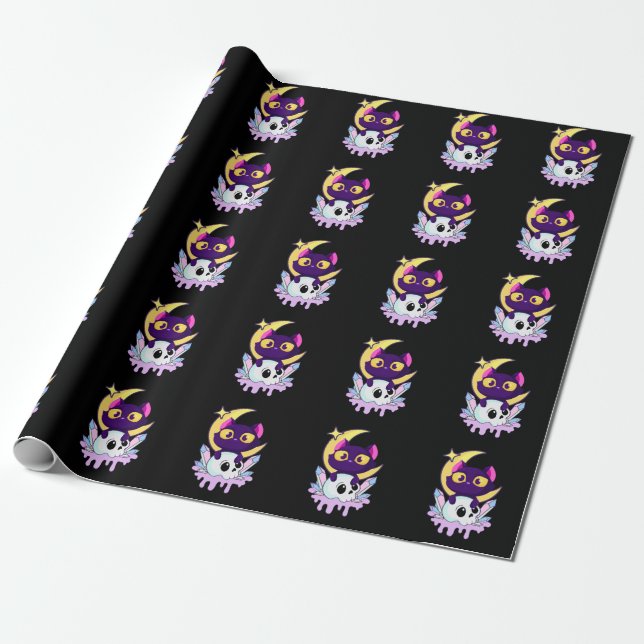 Pastel Goth Måne Wiccan Animal Cat Skull Presentpapper (Utrullad)