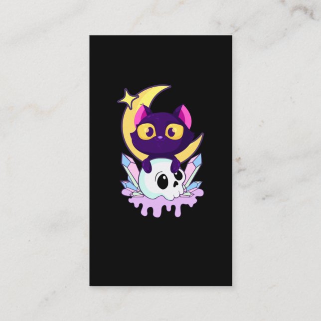 Pastel Goth Måne Wiccan Animal Cat Skull Visitkort (Framsida)