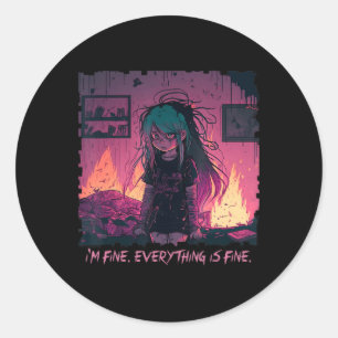 Pastel Goth Menhera Jag är Bra Ledsen Anime Girl C Runt Klistermärke