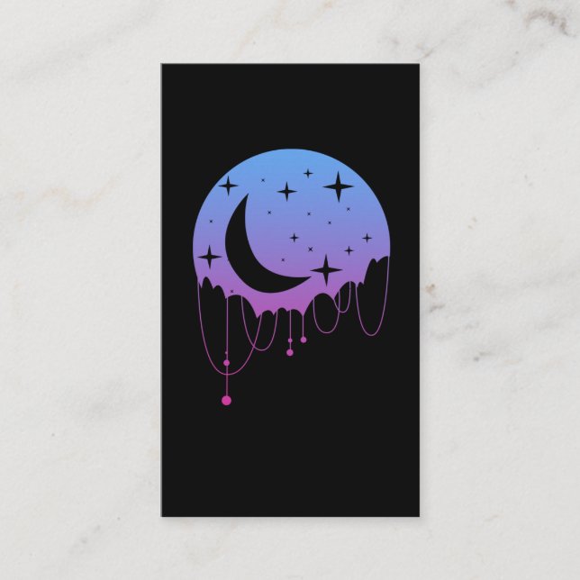 Pastel Goth Moon Kawaii Aesthetic Stars Crescent Visitkort (Framsida)
