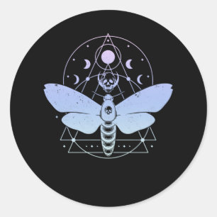 Pastel Goth Moth Måne Wiccan Crescent Skull Runt Klistermärke