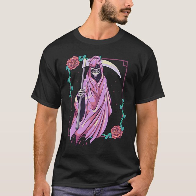 Pastel Goth Occult Spooky Grim Reaper Ghost Tarot T Shirt (Framsida)