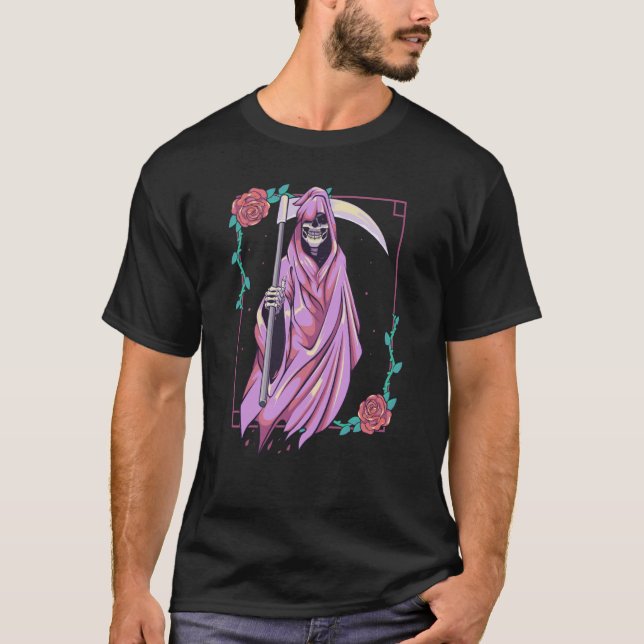 Pastel Goth Occult Spooky Grim Reaper Ghost Tarot T Shirt (Framsida)