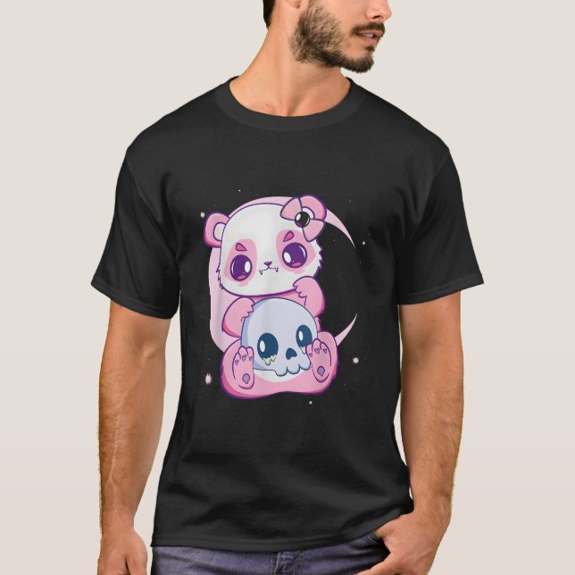 Pastel Goth Panda And Skulls Creepy Anime Ga T Shirt (Framsida)