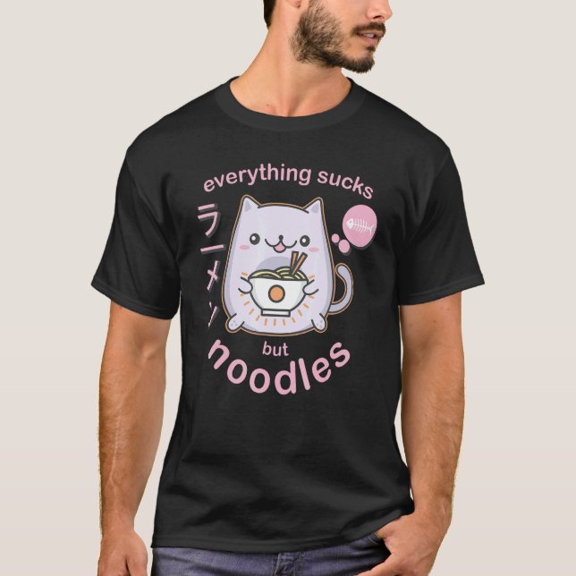 Pastel Goth Ramen Nudlar Katt T Shirt -   Present (Framsida)