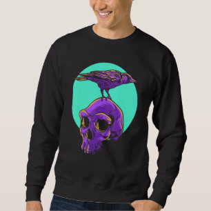 Pastel Goth Raven Kråka Skull Emo Punk Gothic Bird Lång Ärmad Tröja