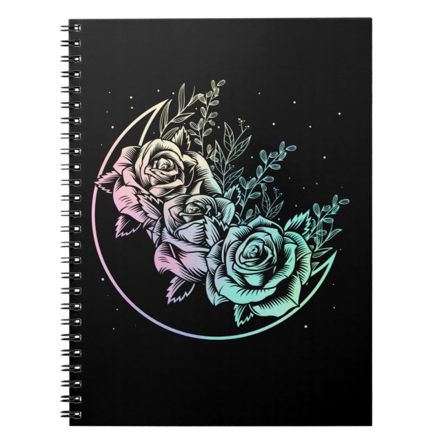 Pastel Goth Ro Måne Gothic Crescent Flowers Anteckningsbok (Framsidan)