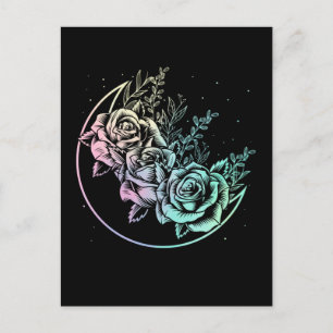 Pastel Goth Ro Måne Gothic Crescent Flowers Vykort