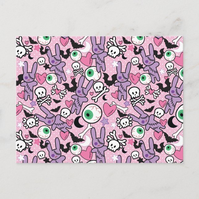 Pastel Goth Rockabilly Spooky Bunny Vykort (Framsida)