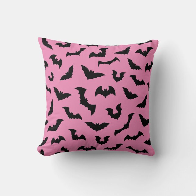 Pastel goth rosa fladdermöss mönster halloween kudde (Framsida)