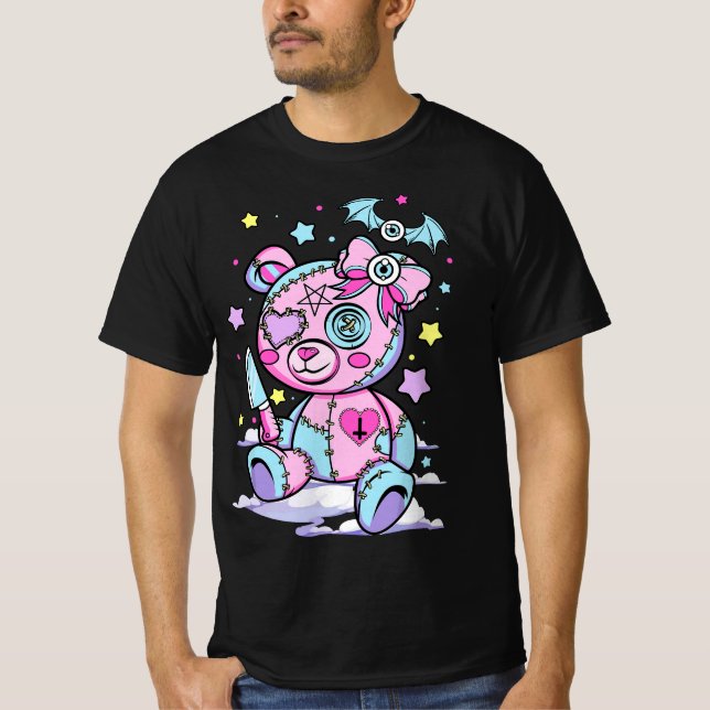 Pastel Goth Scary Cute Teddy Bear Wicca Witch Kawa T Shirt (Framsida)